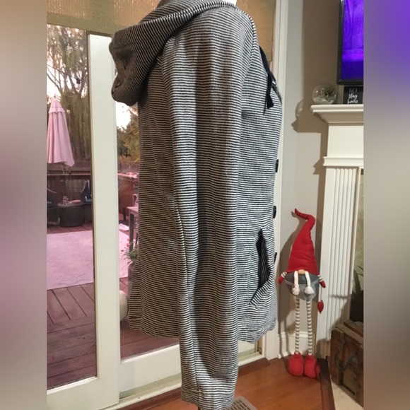 Roxy Knit Pea Coat Hooded Striped Navy White Size X-Small - Picture 5 of 8